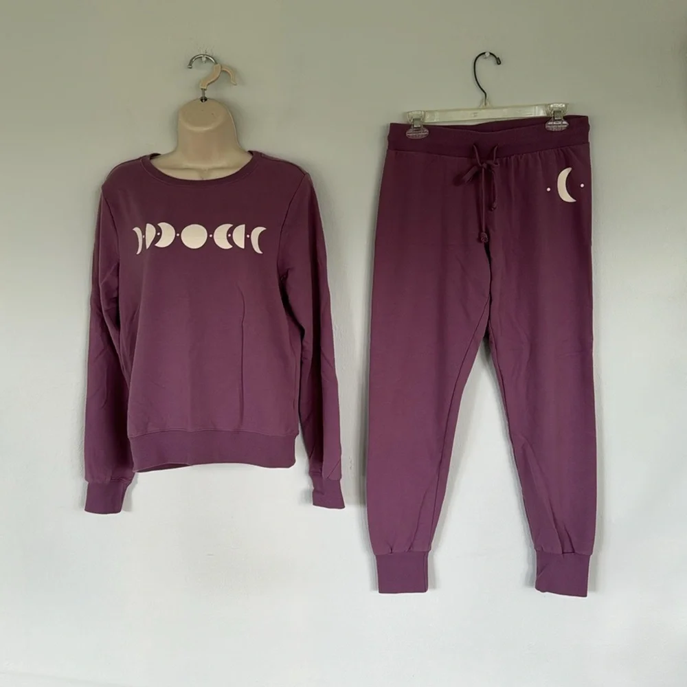 Wildfox moon phases purple matching sweatshirt jogger set size small